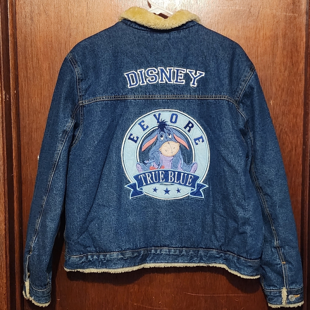Disney Eeyore True Blue Denim Jean Faux Fur Jacket XL